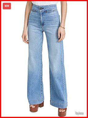 Wide Leg High Rise Stretch Denim Jeans Pleated Front